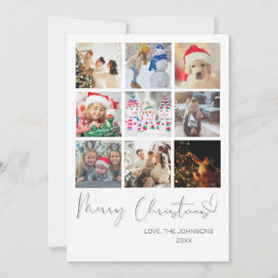 Boho Minimalist Merry Christmas 10 Photo Collage Holiday Card