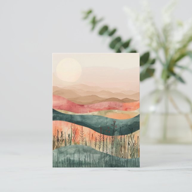 Boho Minimalist Mountain - Earthy Nature-Inspired Postcard (Standing Front)