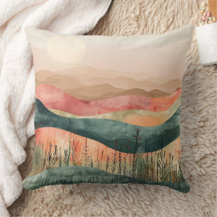 Boho Minimalist Mountain - Earthy Nature-Inspired Throw Pillow