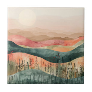 Boho Minimalist Mountain - Earthy Nature-Inspired Tile