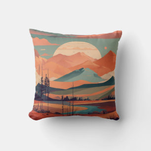 Boho Minimalist Mountain Landscape Design Throw Pillow