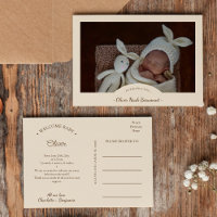 Boho Minimalist Photo Birth Announcement Postcard