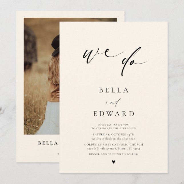 Boho Minimalist Photo Wedding Invitation (Front/Back)