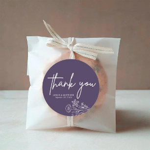 Boho Minimalist Purple Thank You Wedding Favour Classic Round Sticker