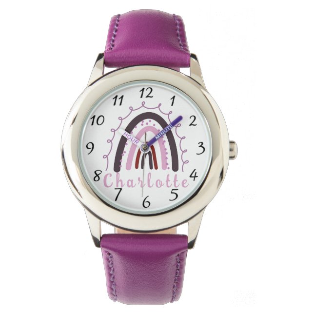 Boho Minimalist Rainbow With Personalized Name  Watch (Front)