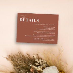 Boho Minimalist Rust Terracotta Wedding Details Enclosure Card