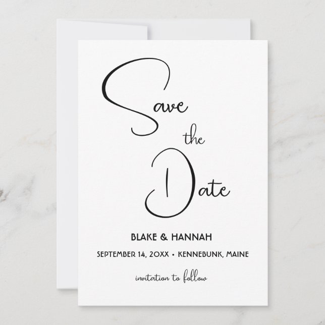Boho Minimalist Save the Date Handwritten Font Invitation (Front)