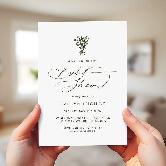 Boho Minimalist Script Olive Green Bridal Shower Invitation (Creator Uploaded)