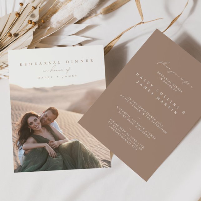 Boho Minimalist Script Photo Rehearsal Dinner  Invitation (Creator Uploaded)