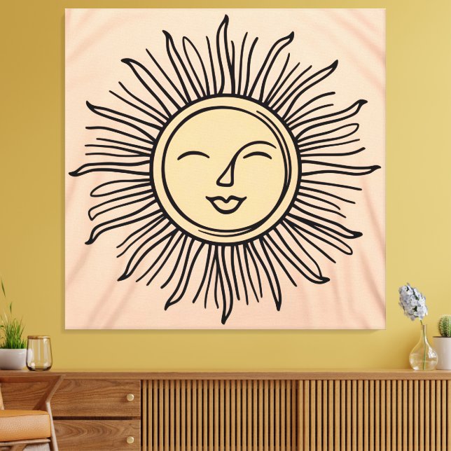 Boho Minimalist Sun Symbol Canvas – Modern Spiritu (Insitu(LivingRoom))