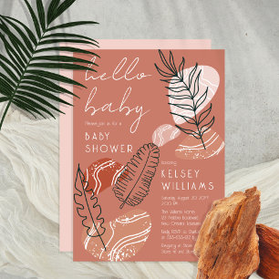 Boho Minimalist Terracotta Blush Hello Baby Shower Invitation