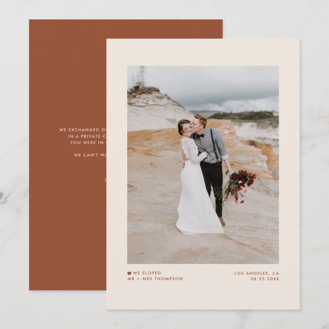 Boho Minimalist Typography Terracotta Elopement Announcement (Front/Back)