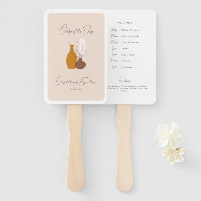 Boho Minimalist Vases Order of Events Programme  Hand Fan (Front and Back)