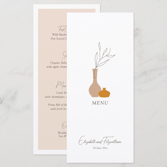 Boho Minimalist Vases Wedding  Menu (Front/Back)
