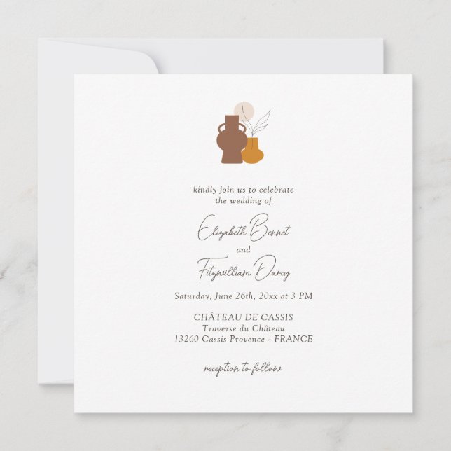 Boho Minimalist Vases Wedding Of Invitation (Back)