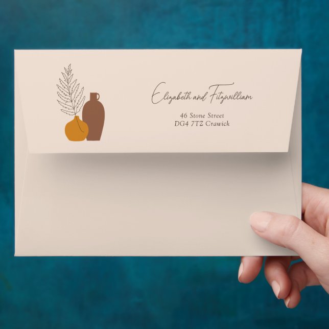 Boho Minimalist Vases Wedding Pre-Self Addressed  Envelope (Hand)