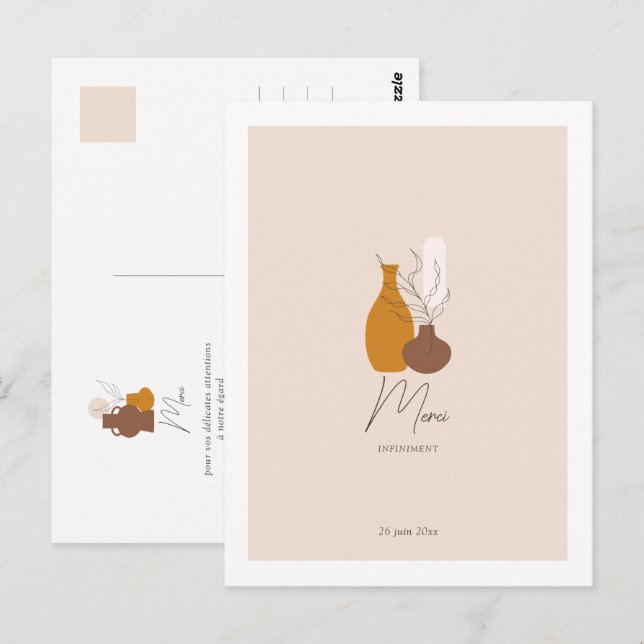 Boho Minimalist Vases Wedding Thank You  Postcard (Front/Back)