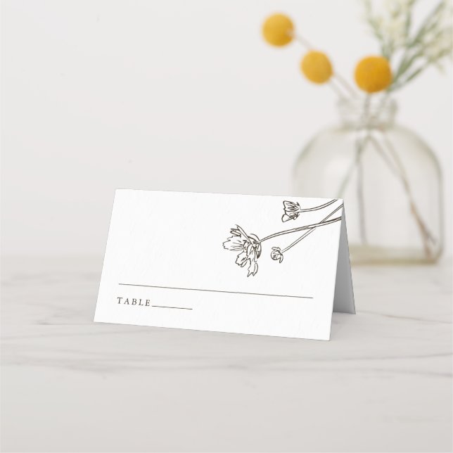 Boho Minimalist Wildflower Wedding Place Card (Front)