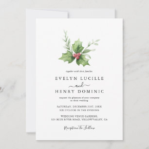 Boho Minimalist Winter Greenery Christmas Wedding Invitation