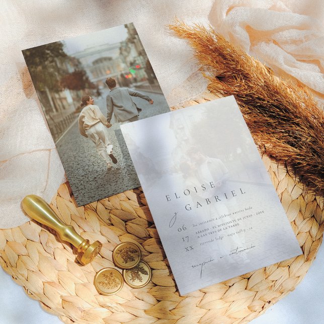 Boho Minimalista 2 Fotos Invitación de Boda Invitation (Creator Uploaded)