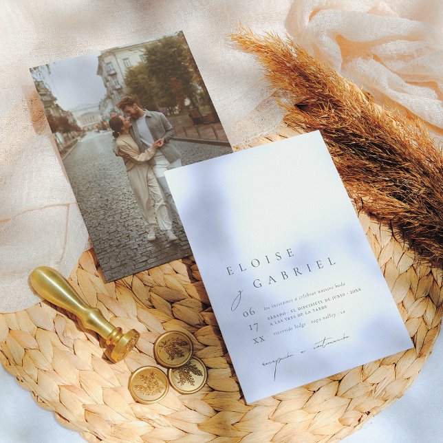 Boho Minimalista Invitación de Boda con Foto Invitation (Creator Uploaded)