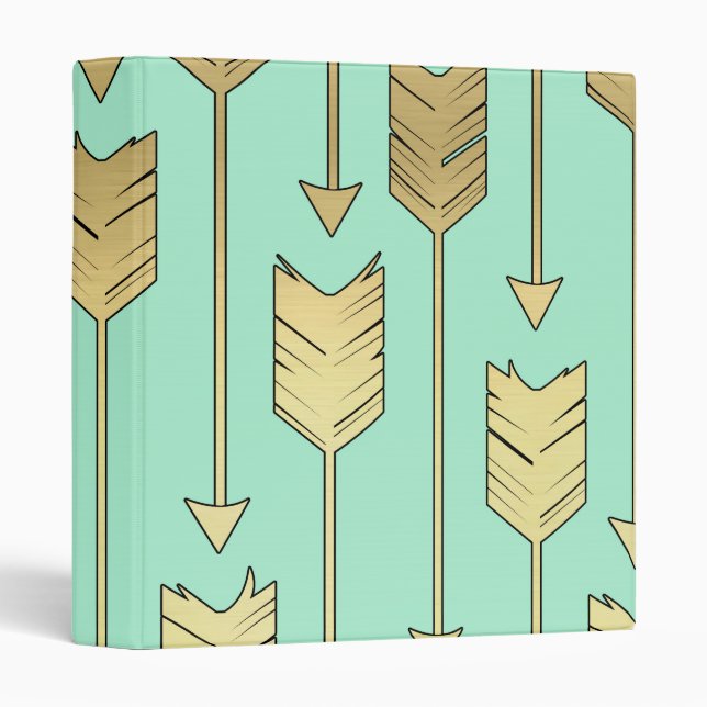 Boho Mint and Faux Gold Arrows Pattern Binder (Front/Spine)