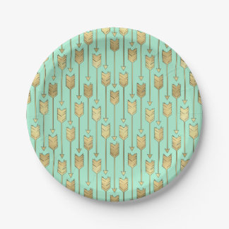 Boho Mint and Faux Gold Arrows Pattern Paper Plate