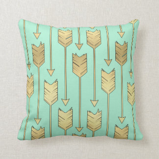 Boho Mint and Faux Gold Arrows Pattern Throw Pillow