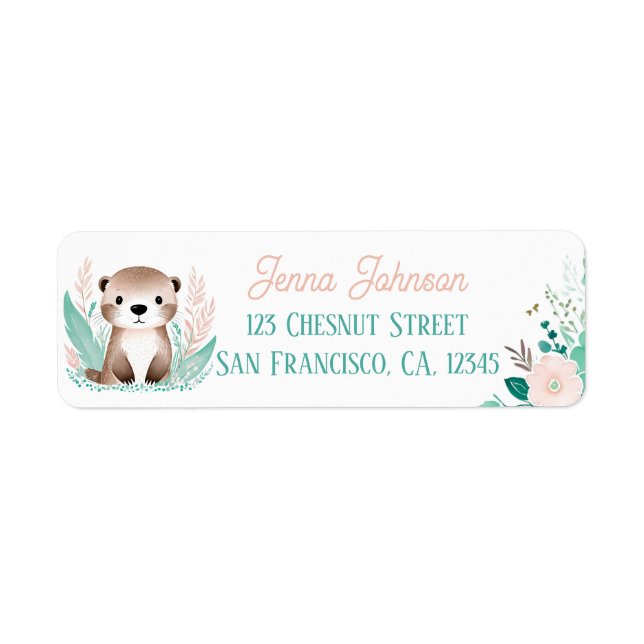 Boho Mint Green Baby Otter Return Address Labels  (Front)