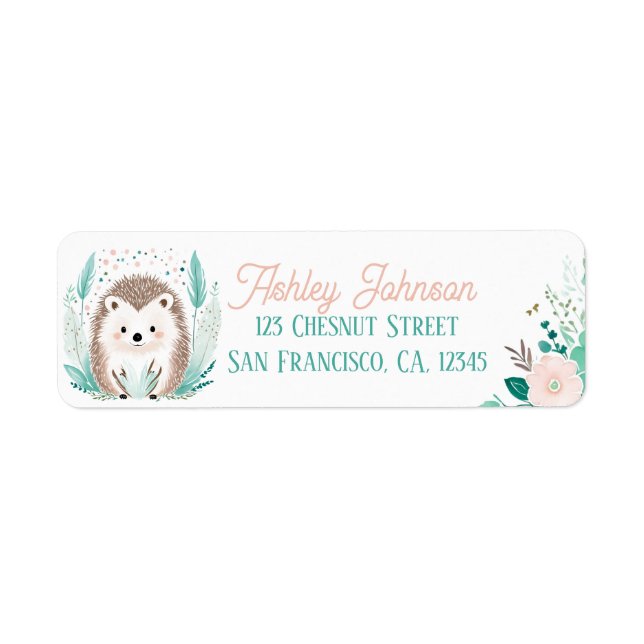 Boho Mint Green Hedgehog Return Address Labels  (Front)