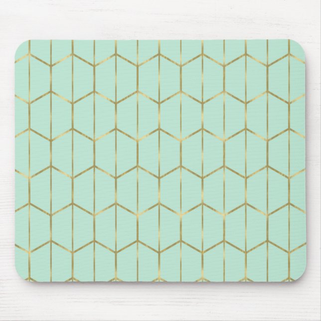 Boho Mint Green Hexagon Gold & Geometric Glam Mouse Pad (Front)