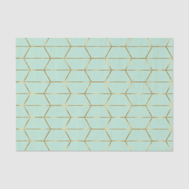 Boho Mint Green Hexagon Gold Geometric Sweet 16 Tissue Paper (Front)