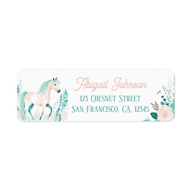 Boho Mint Green Horse Return Address Labels  (Front)