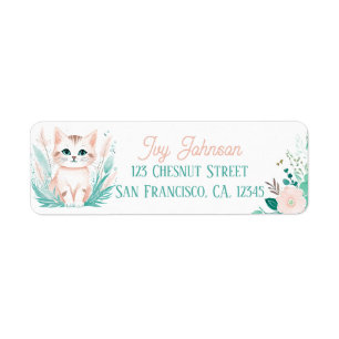 Boho Mint Green Kitten Retourner l'adresse Étiquet