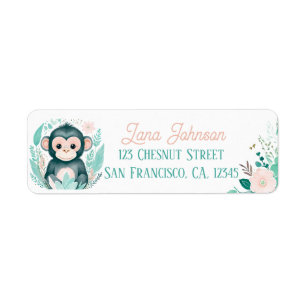 Boho Mint Green Monkey Return Address Labels 