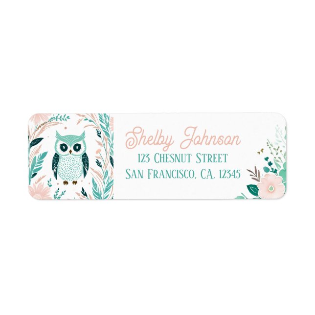 Boho Mint Green Owl Return Address Labels  (Front)