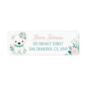 Boho Mint Green Polar Bear Retour Adresse Étiquett