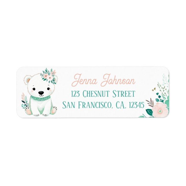 Boho Mint Green Polar Bear Retour Adresse Étiquett (Devant)