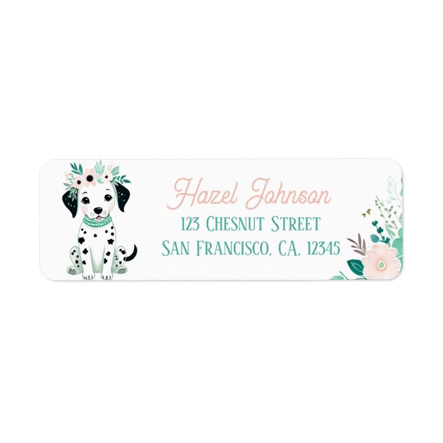 Boho Mint Green Puppy Dalmatie Adresse de retour (Devant)