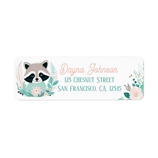 Boho Mint Green Raccoon Adresse de retour Étiquett (Devant)