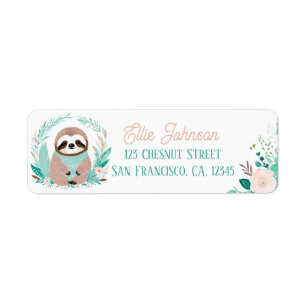 Boho Mint Green Sloth Retourner l'adresse Étiquett