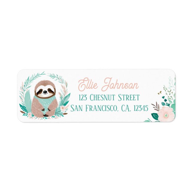 Boho Mint Green Sloth Retourner l'adresse Étiquett (Devant)