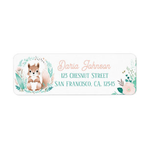 Boho Mint Green Squirrel Return Address Labels 