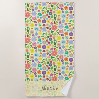 Boho Mixed Flower Pattern Personalized Beach Towel