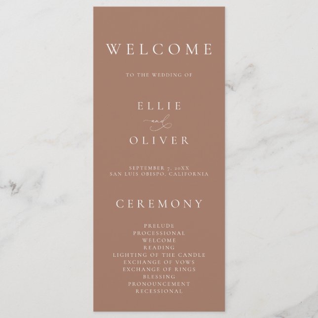 Boho Mocha Mousse Elegant Minimalist Wedding Program (Front)