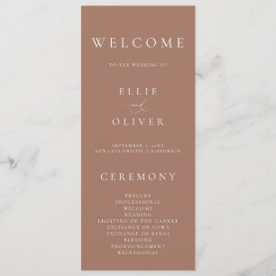 Boho Mocha Mousse Elegant Minimalist Wedding Program