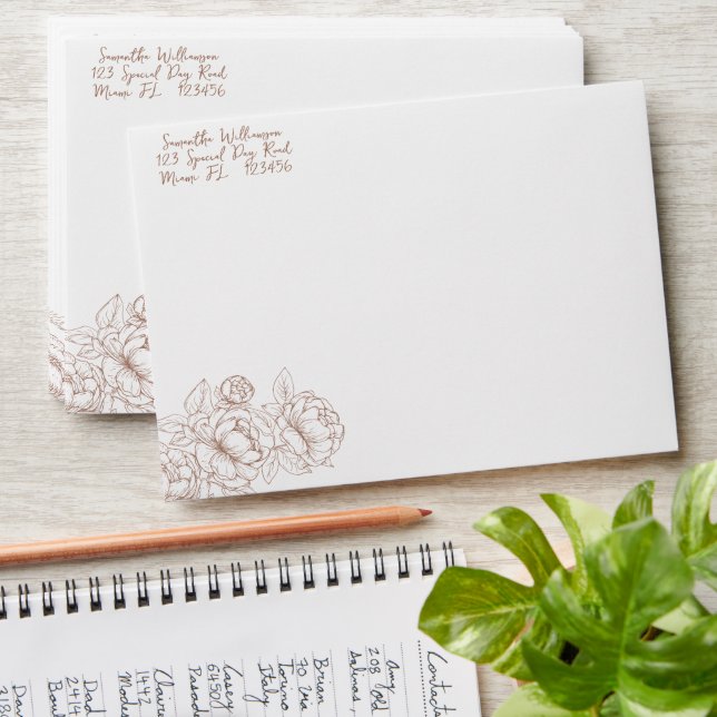 Boho Mocha Mousse Floral Modern Minimalist Wedding Envelope (Stacked)