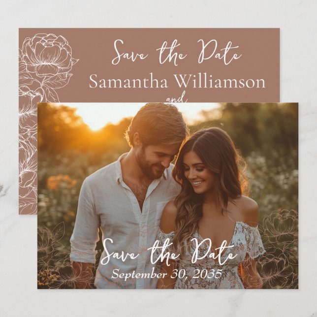 Boho Mocha Mousse Modern Minimalist Wedding Save The Date (Front/Back)