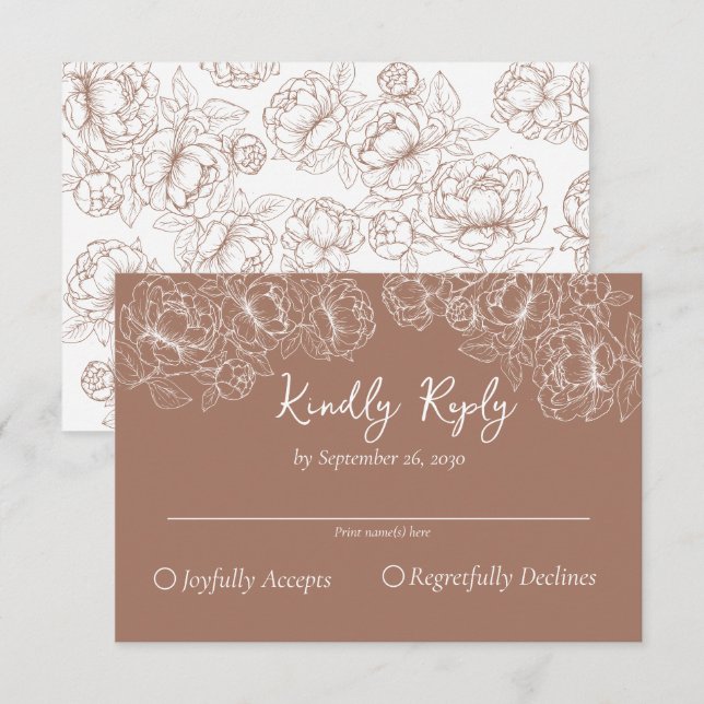 Boho Mocha Mousse Romantic Floral Wedding RSVP Card (Front/Back)
