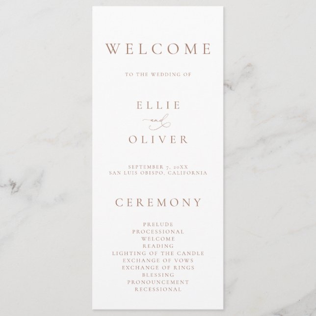 Boho Mocha Mousse White Elegant Minimalist Wedding Program (Front)